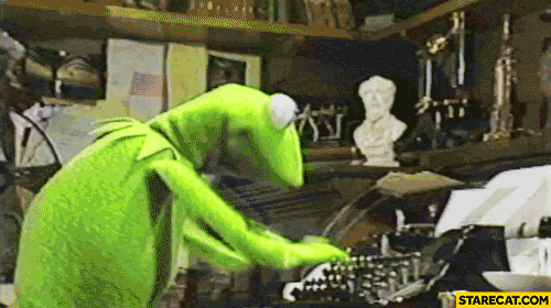 Kermit typing on a typewriter like crazy animation