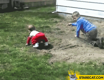 Kid baby toddler hit by a dog GIF animation