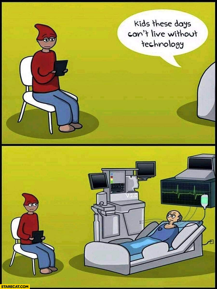 Kids these days can’t live without technology old man in hospital