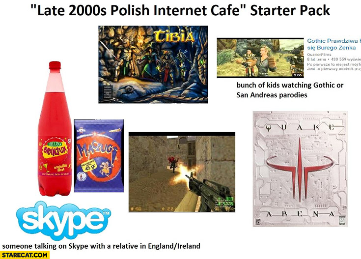 Late 2000s Polish internet cafe starter pack Quake, Counter-Strike, Tibia, Skype