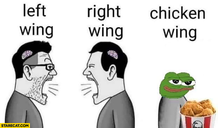Left wing, right wing, chicken wing comparison frog pepe