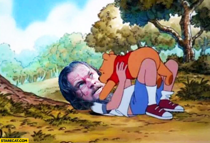 Leonardo DiCaprio The Revenant fighting Winnie the Pooh photoshopped