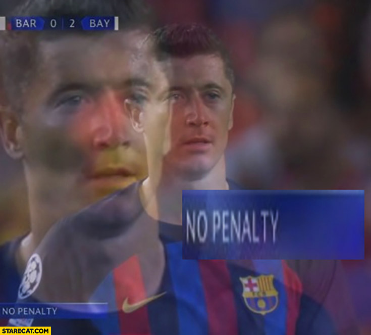 Lewandowski no penalty sad face fc barcelona footballer