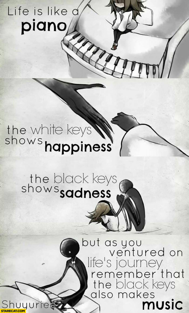 Life is like a piano white keys happiness black keys sadness black keys also makes music