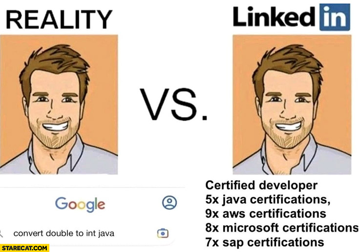 LinkedIn profile certified developer vs reality google search for basic problem