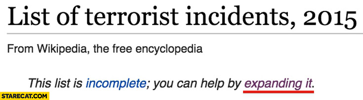 List of terrorist incidents Wikipedia list is incomplete you can help by expanding it