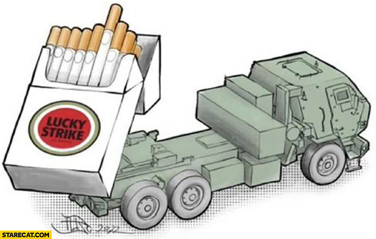 Lucky Strike rocket launcher cigarettes Russians in Ukraine