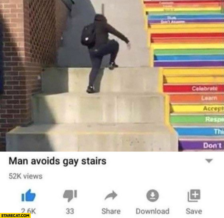Man avoids gay stairs youtube video