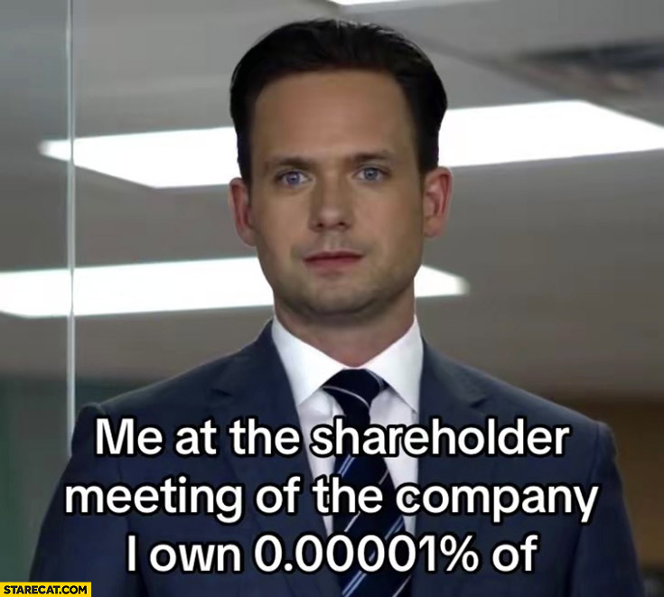 Me at the shareholder meeting of the company I own 0.00001% percent of