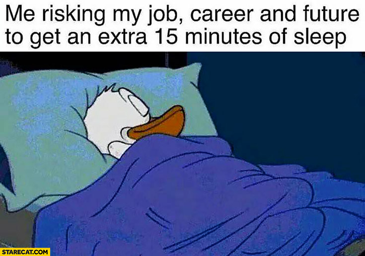 Me risking my job, career and future to to get an extra 15 minutes of sleep Donald Duck
