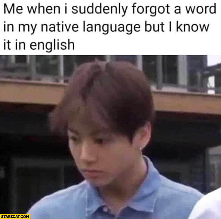 Me when I suddenly forgot a word in my native language but I know it in English