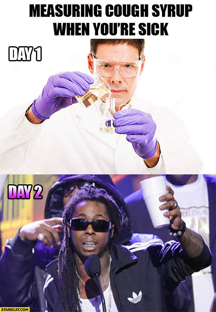 Measuring cough syrup when you’re sick: day one vs day two Lil Wayne