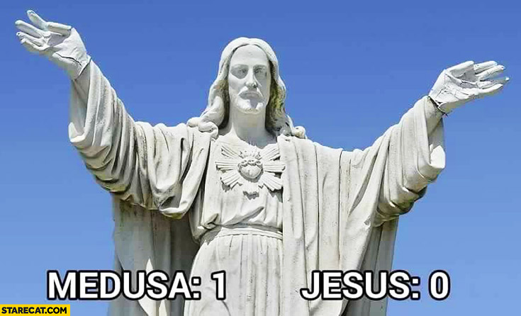 Medusa: 1 one, Jesus: 0 zero frozen sculpture