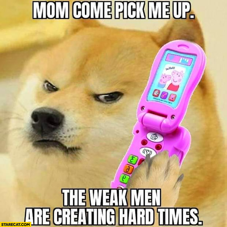 Mom come pick me up the weak men are creating hard times doge