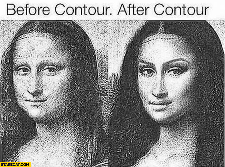 Mona Lisa before contour, after contour