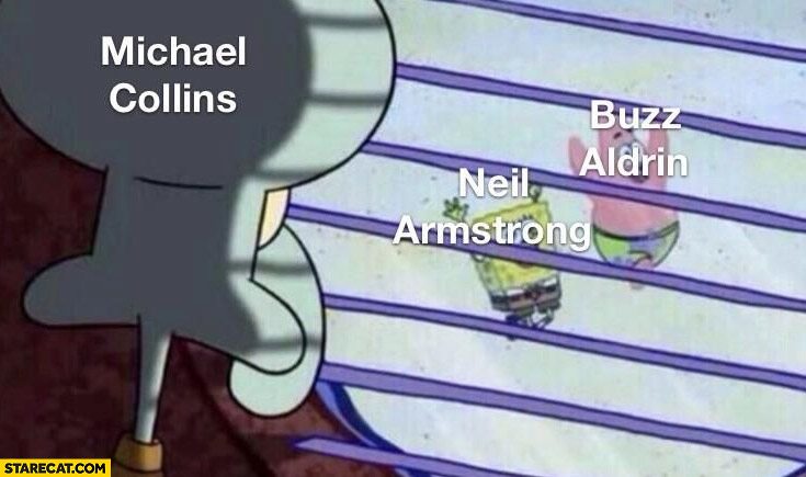 Moon landing Spongebob Michael Collins looking at Neil Armstrong & Buzz Aldrin