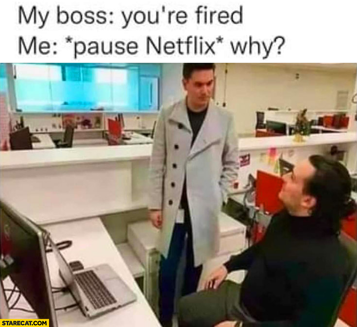My boss: you’re fired, me pausing Netflix: why?