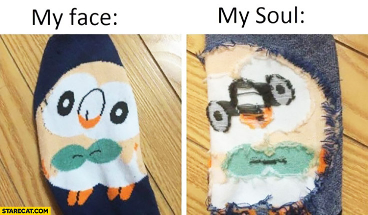 My face vs my soul sock inside outside comparison
