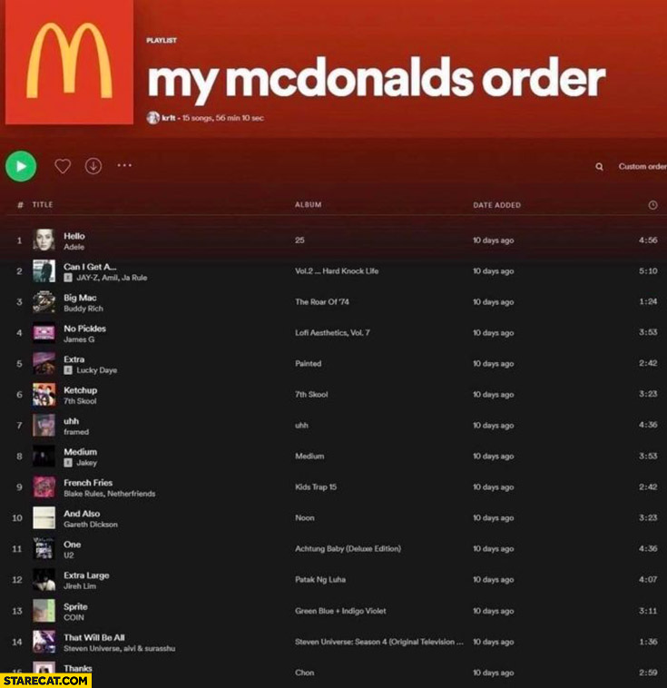 My McDonald’s order Spotify playlist