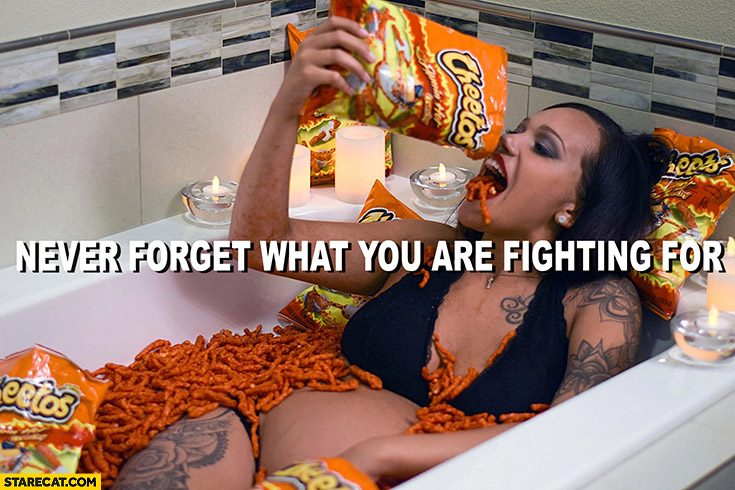Never forget what you are fighting for girl eating cheetos russian invasion on Ukraine