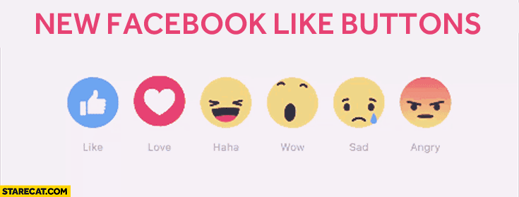 New facebook like buttons: like, love, haha, wow, sad, angry