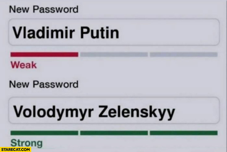 New password Vladimir Putin weak Volodymyr Zelenskyy strong
