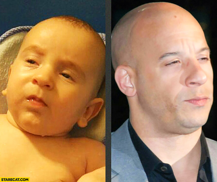 Newborn baby looking like Vin Diesel lookalike