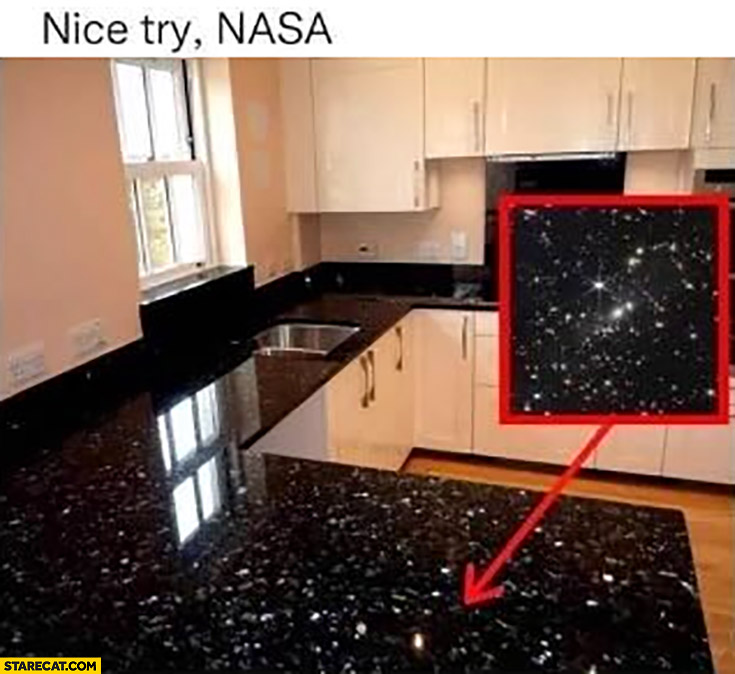 Nice try NASA picture from Webb telescope actually kitchen worktop table