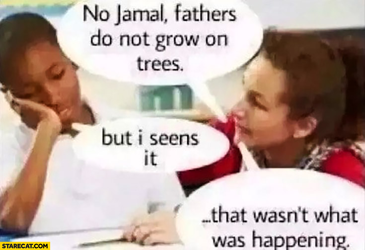 No Jamal, fathers don’t grow on trees, but I seens it, that wasn’t what was happening. Black kid in school