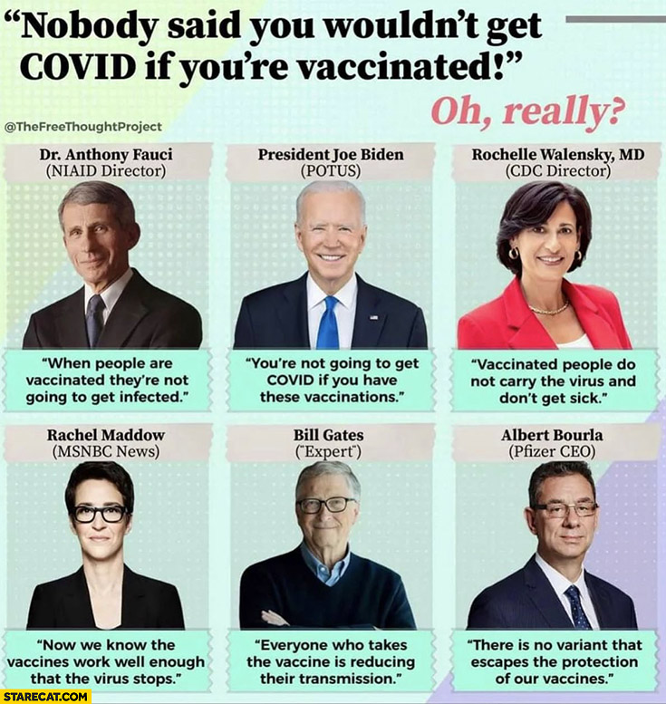 Nobody said you wouldn’t get covid if you’re vaccinated, oh really Fauci Biden Gates Pfizer CEO quotes
