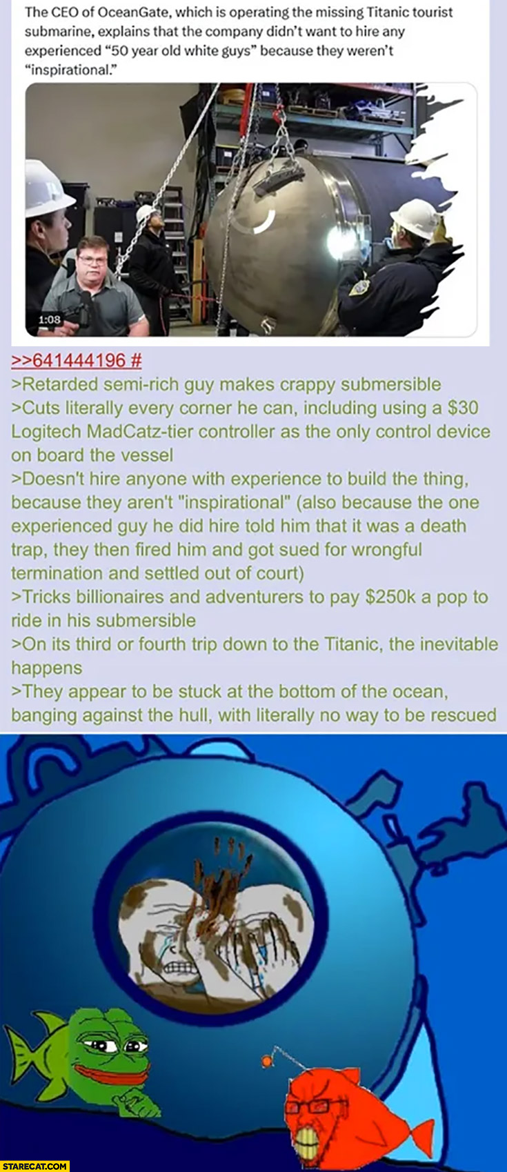 OceanGate Titan story retarded semi-rich guy makes crappy submersible cuts every corner 4chan post