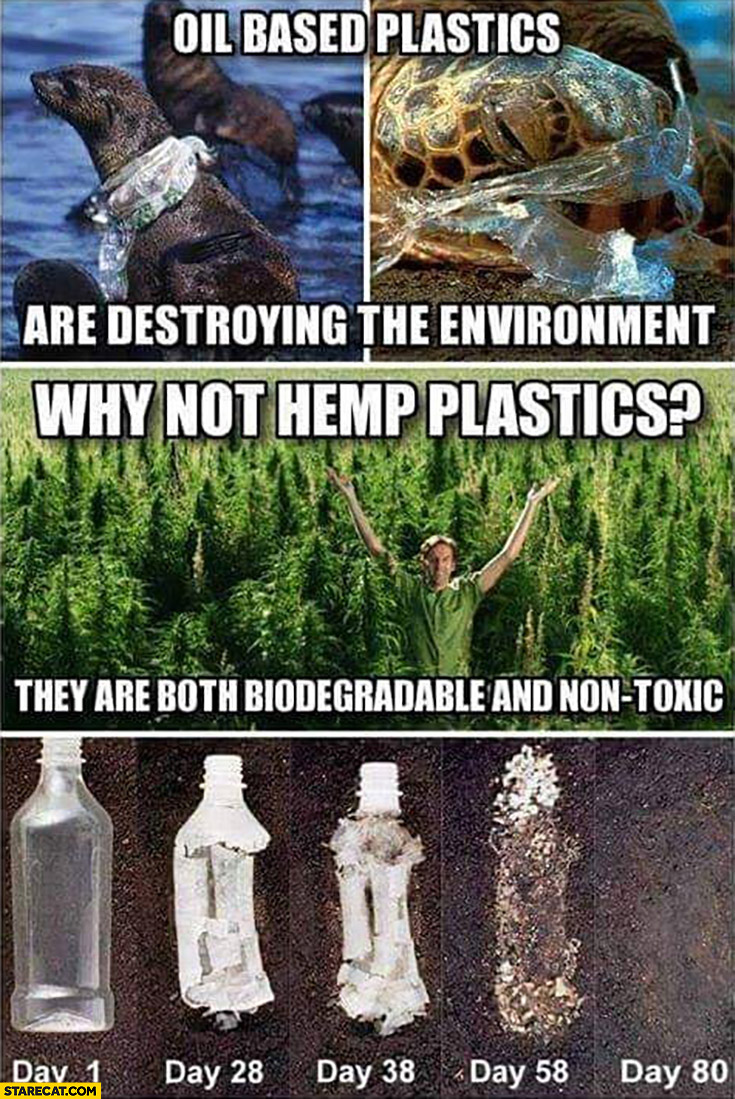 Oil based plastics are destroying the environment why not hemp plastics biodegradable and non-toxic