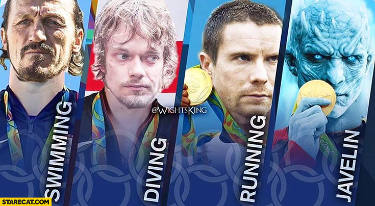 Olympic games: swimming, diving, running, javelin. Game of Thrones characters olympics