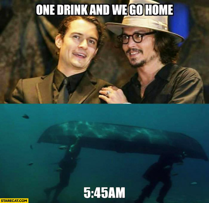 One drink and we go home 5:45 AM underwater Johnny Depp Orlando Bloom