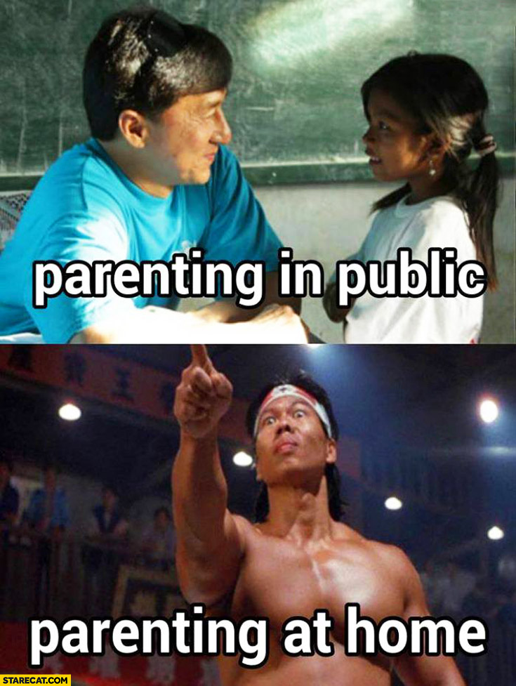 Parenting in public happy father, parenting at home mad