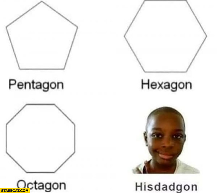 Pentagon, hexagon, octagon, hisdadgon black kid