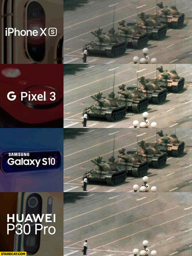 Phone cameras comparison Huawei Tiananmen square no tanks