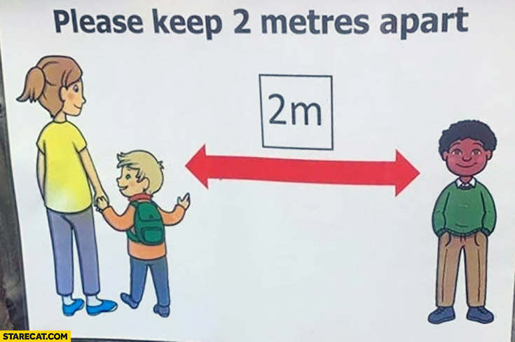 Please keep 2 metres apart from black kid corona virus covid warning poster