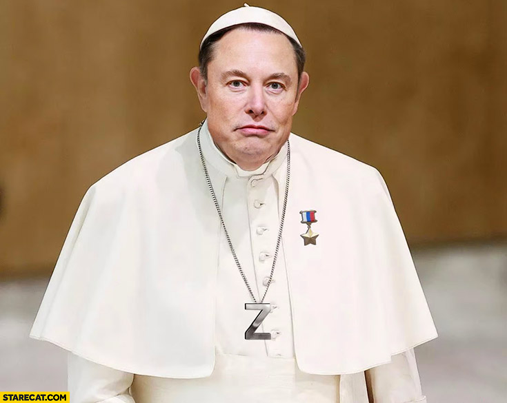 Pope Francis Elon Musk face swap photoshopped Russian invasion supporter