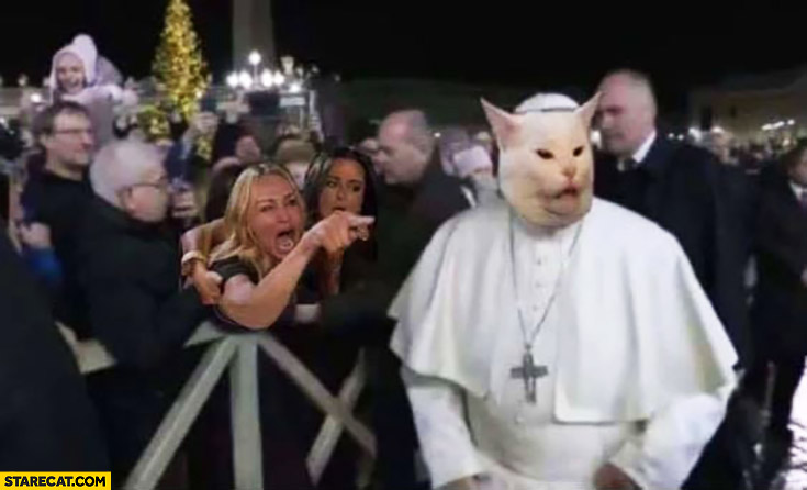 Pope Francis woman incident meme cat photoshopped