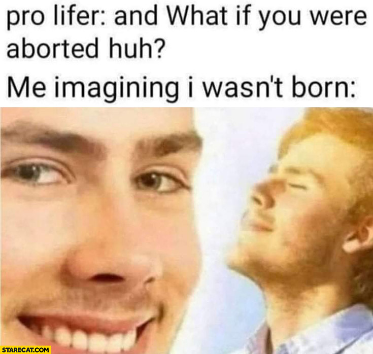 Pro lifer: and what if you were aborted? Me imagining I wasn’t born