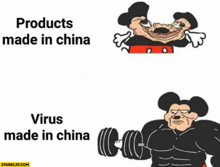 Products made in China vs virus made in China Mickey Mouse coronavirus