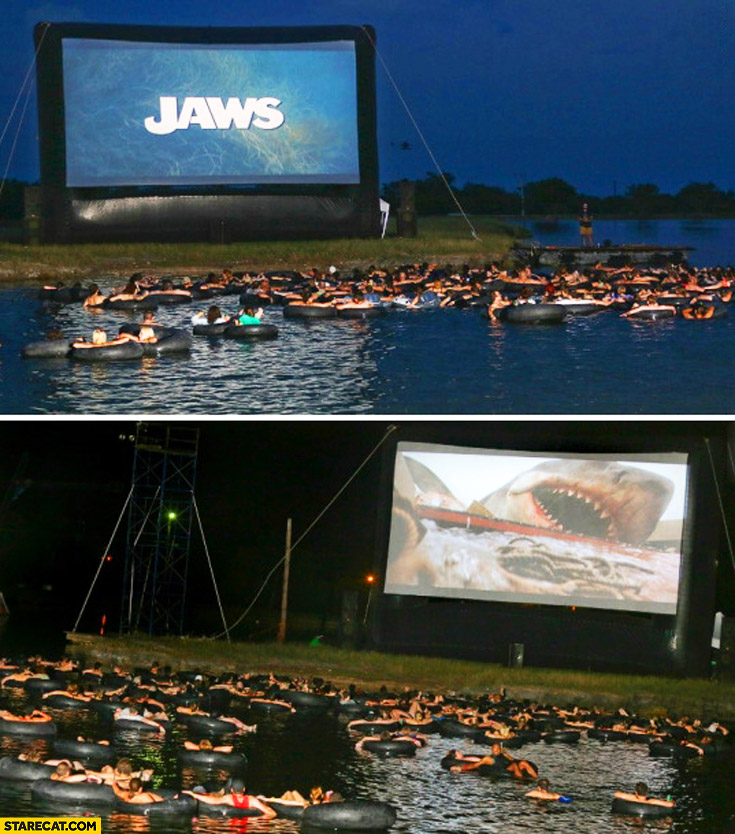 Proper way how to watch Jaws movie drifting on water