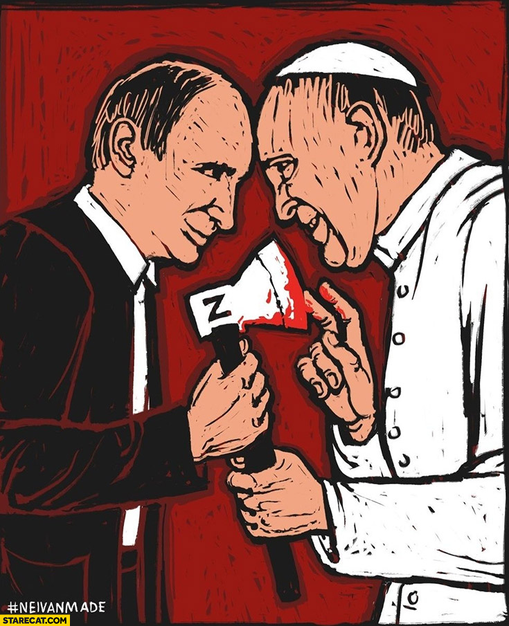 Putin bloody ax axe pope francis friends illustration