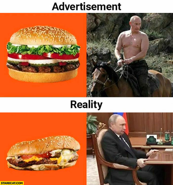 Putin burger advertisment vs reality fail comparison