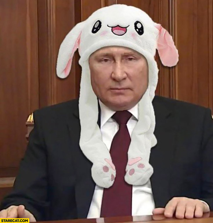 Putin in a funny bunny hat cap photoshopped