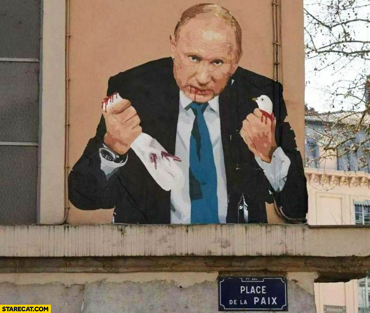Putin killing bird with his own bare hands mural