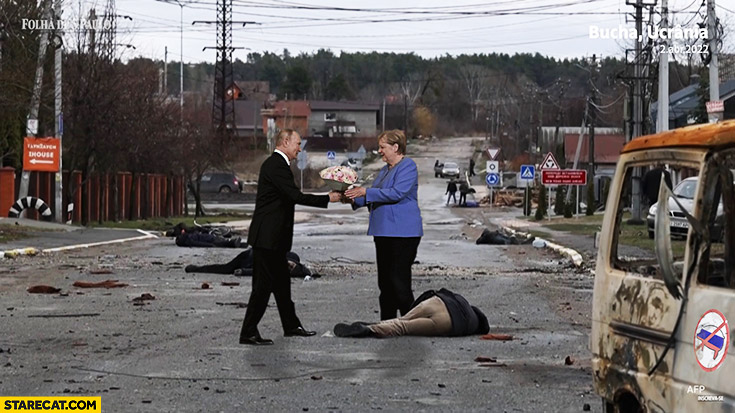 Putin Merkel handshake over Bucha killings in Ukraine photoshopped