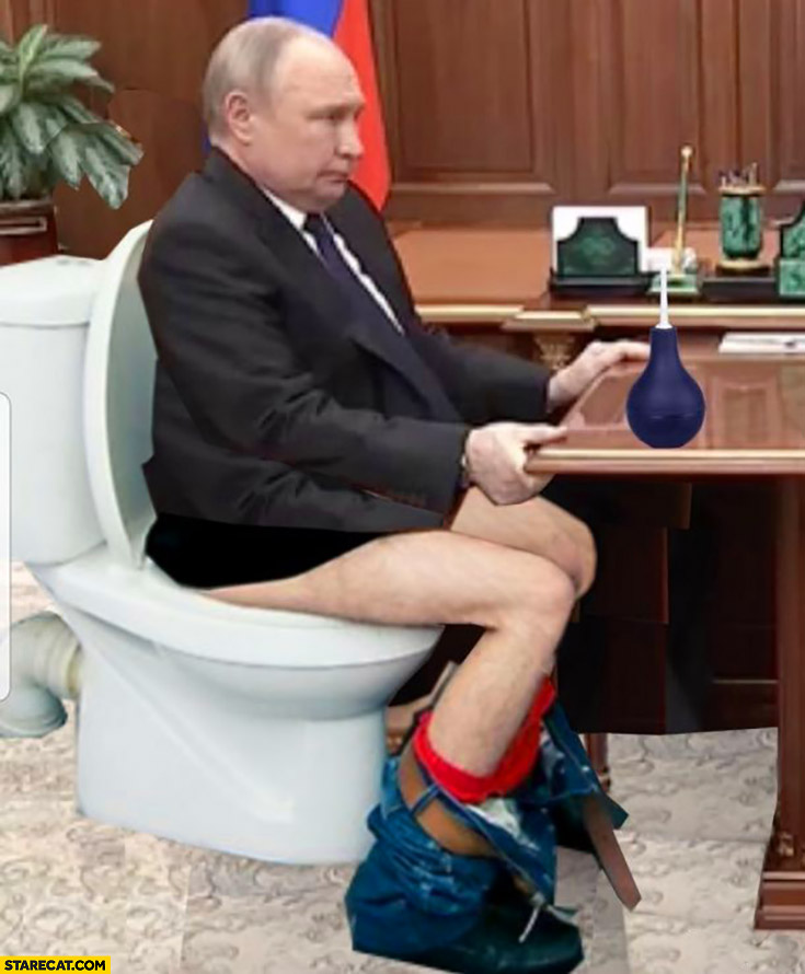 Putin sitting on a toilet stressed photoshopped