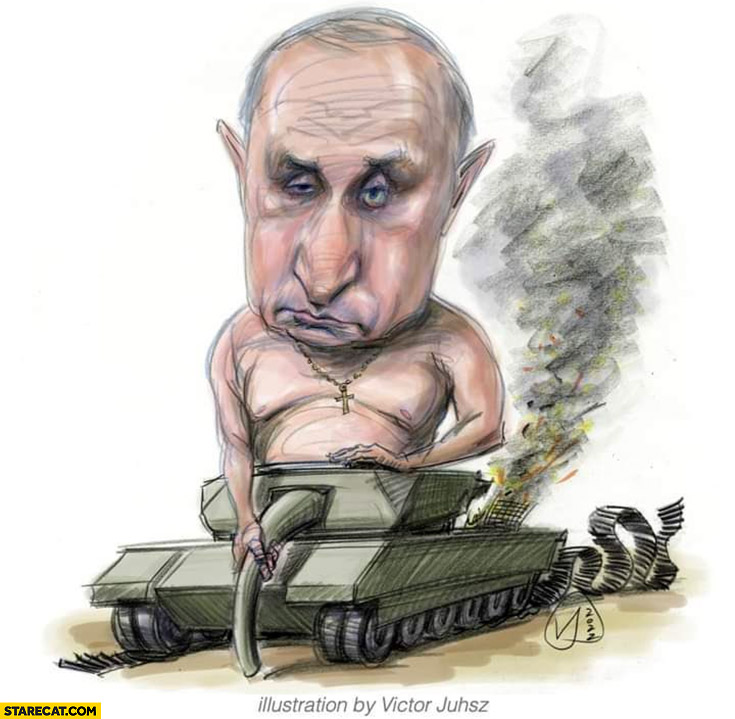 Putin tank barrel flaccid Ukraine invasion fail illustration